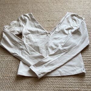 aerie Ribbed V-Neck Long Sleeve Top